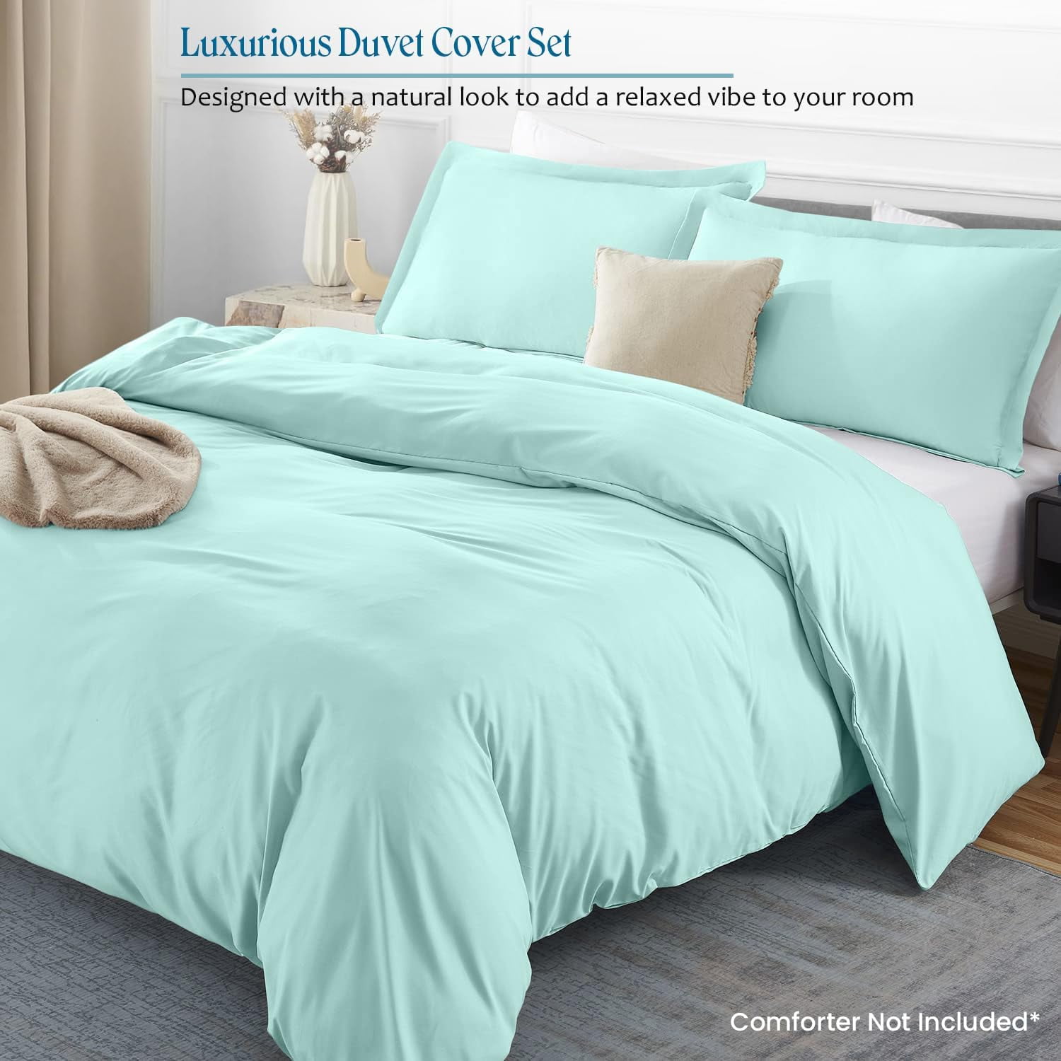 VEGAS HOTEL COLLECTION Classic Egyptian Cotton 1-Piece Duvet Cover { Zippered Closure } 1000 Thread Count- Fabulous Solid Looking Color Aqua Blue - Full Size