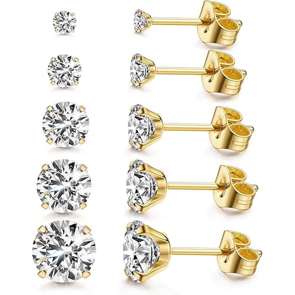 Cterwk 5 Pairs 316L Stainless Steel Stud Earrings Flat Back Screw Back Earrings Set for Women Men