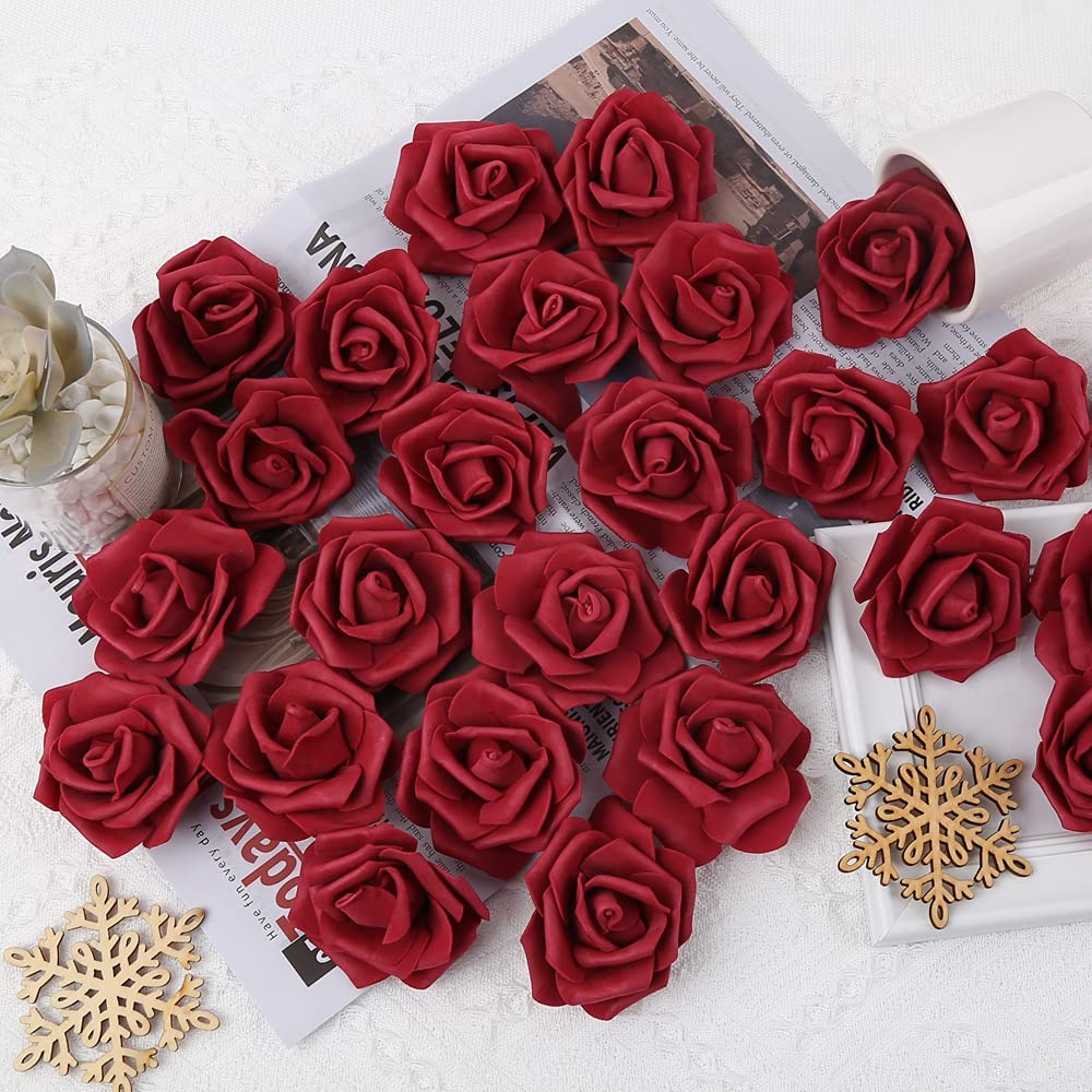 100 Pack Artificial Rose Flower Heads, Foam Roses, Artificial Silk Rose