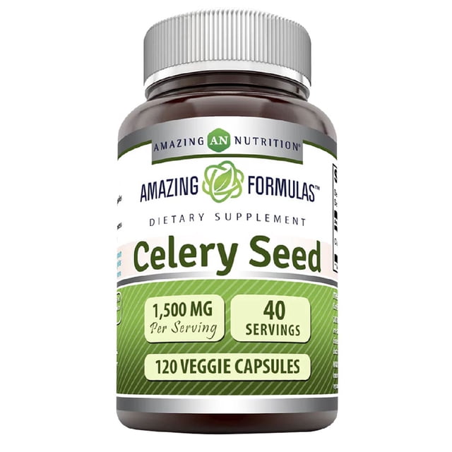Amazing Formulas Celery Seed 1500 mg 120 cápsulas vegetales suplemento con semilla de apio para bienestar digestivo y rutina diaria