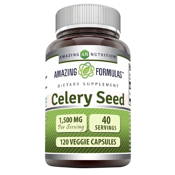 Amazing Formulas Celery Seed 1500 mg 120 cápsulas vegetales suplemento con semilla de apio para bienestar digestivo y rutina diaria