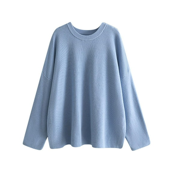 HAiming Womens Knitted Sweater Loose Long Sleeve Crew Neck Tops Drop Shoulder Solid Color Pullover Casual Blouse