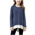 thumbnail image 2 of ATOGUTA Girls Halloween Shirt Kids Casual Striped Tunic Tops Lace Long Sleeve Loose Soft Blouse Size 4T-15, Navy, 2 of 6