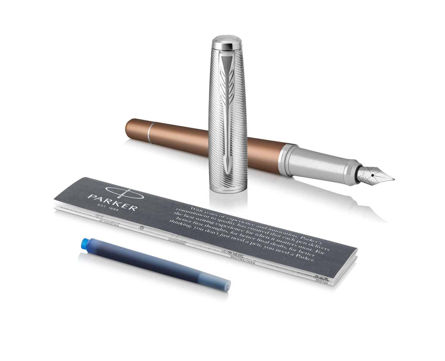 Stylo à plume urbain Parker avec une pointe fine avec un remplissage d'encre bleu, orange