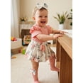 thumbnail image 6 of BemeyourBBs Infant Baby Girl Spring Summer Fall Clothes Floral Romper Dress with Socks Ruffle Short Sleeve Dress Bodysuit Bow Headband and Stockings Set 2 Pieces Outfit, 6 of 9