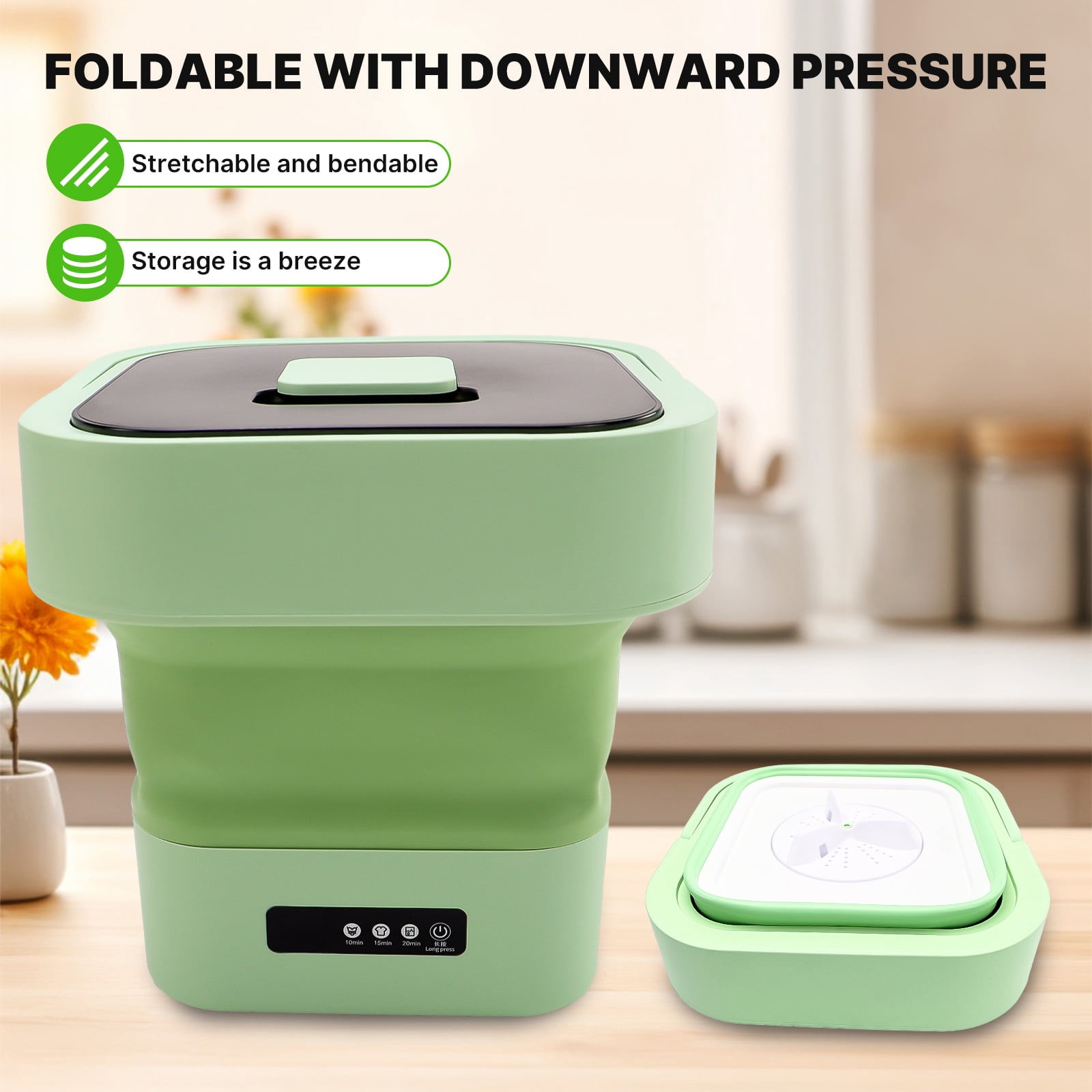 iMeshbean Portable Washing Machine,10L Foldable Mini Washer with 3 Modes for Deep Cleaning Baby Clothes and Underwear,Small Washing Machine for Apartments, Dorms, Camping, RVs and Travel