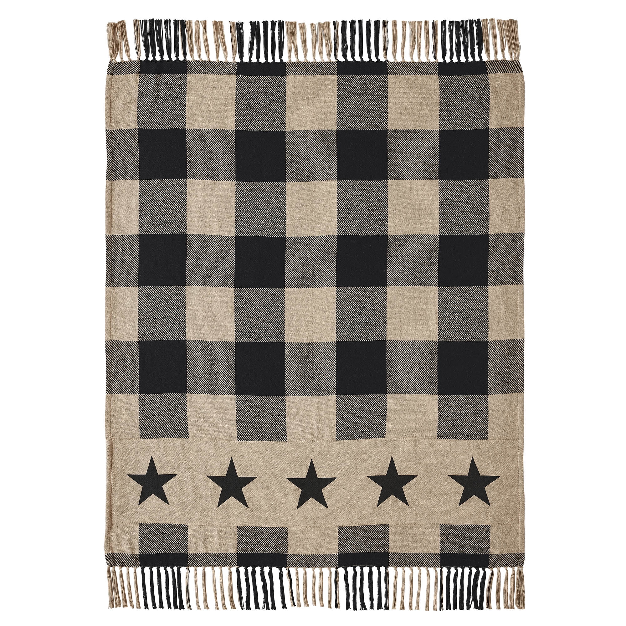 VHC Brands Black Check Star Woven Throw 50x60, Bedroom and Living Room Decor, Blanket, Cotton, Black Check Star Collection, Rectangle 60x50, Country Black