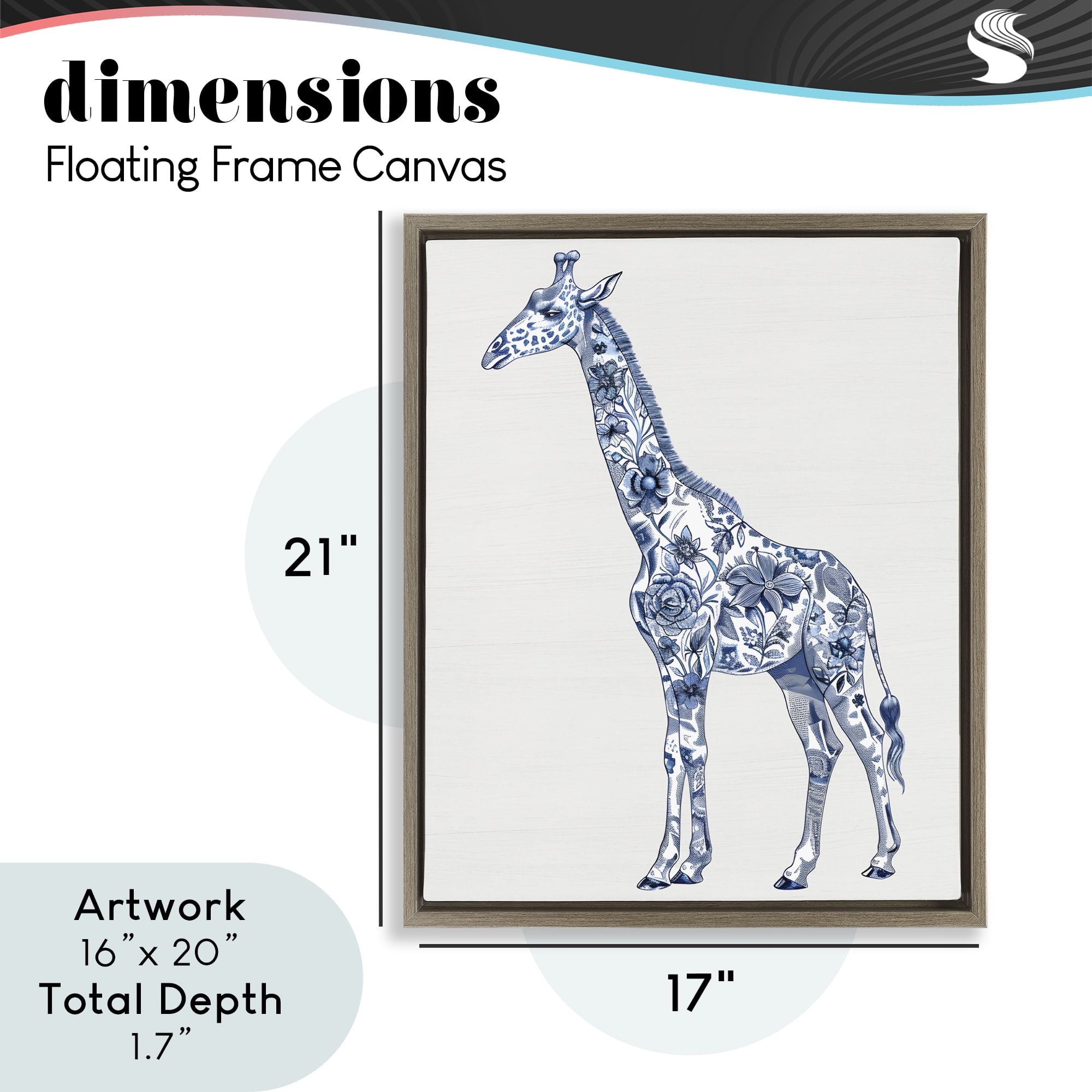 Vintage Toile Giraffe Brown Framed Floater Canvas Wall Art, design by Lettered and Lined