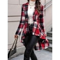 thumbnail image 6 of Women Plaid Flowy Ruffle Hem Shacket Jacket Button Lapel Long Sleeve Cardigan Coat Babydoll Shirt Top Red M, 6 of 8
