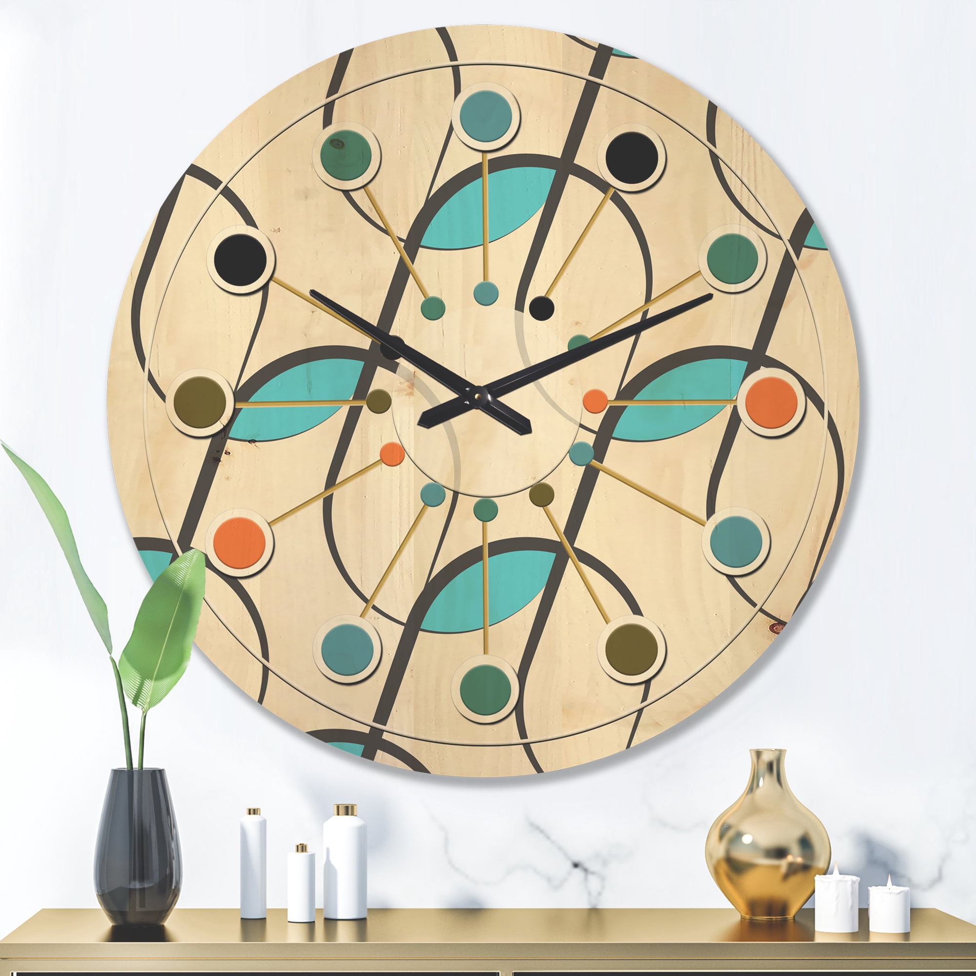 Designart 'Geometrical Abstract Retro Minimal Pattern I' Mid-Century Modern Wood Wall Clock