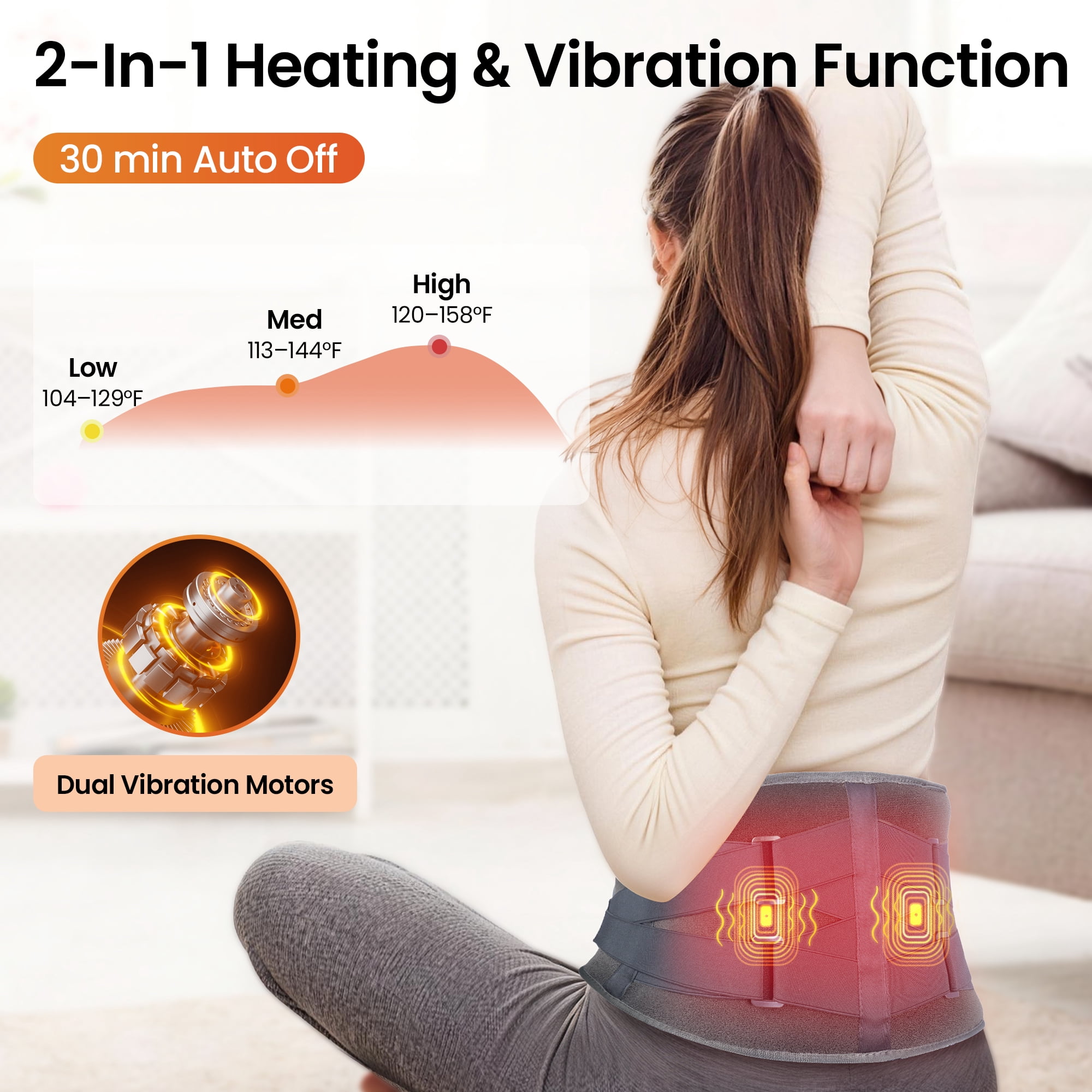 Comfytemp Cordless Heating Pad with Vibrating Massage for Back Pain, Battery Power Waist Belt, Grey