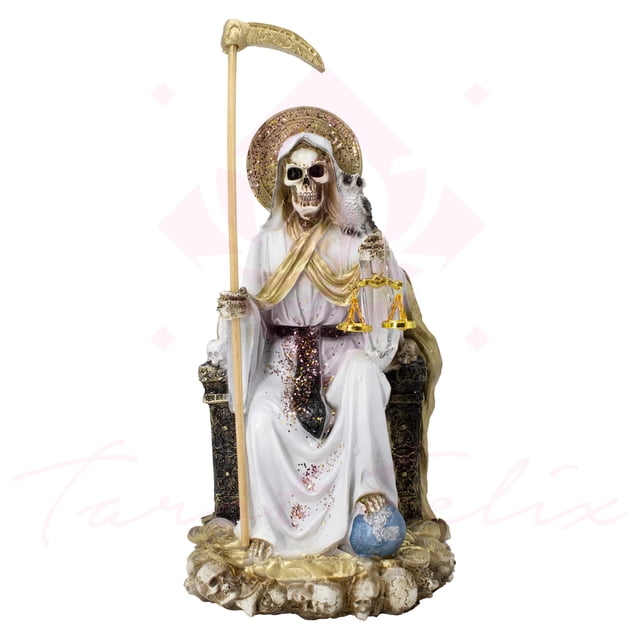 Santa Muerte Blanca Tarot Felix 30 Cm Curada + libro