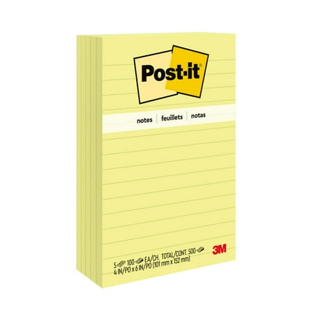 UPC: 0021200705625 | Post-it Lined Notes  4  x 6   Canary Yellow  5 Pads/Pack