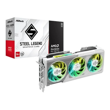 ASRock AMD Radeon RX 9070 Steel Legend Overclocked Triple Fan 16GB GDDR6 PCIe 4.0 Graphics Card