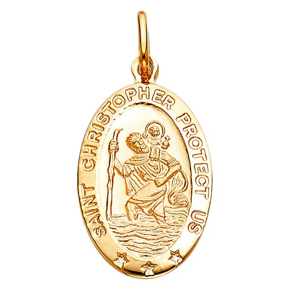 14k Yellow Gold St. Christopher Oval Medal 15x23mm Pendant Necklace Pendant for Women - 3.2 Grams