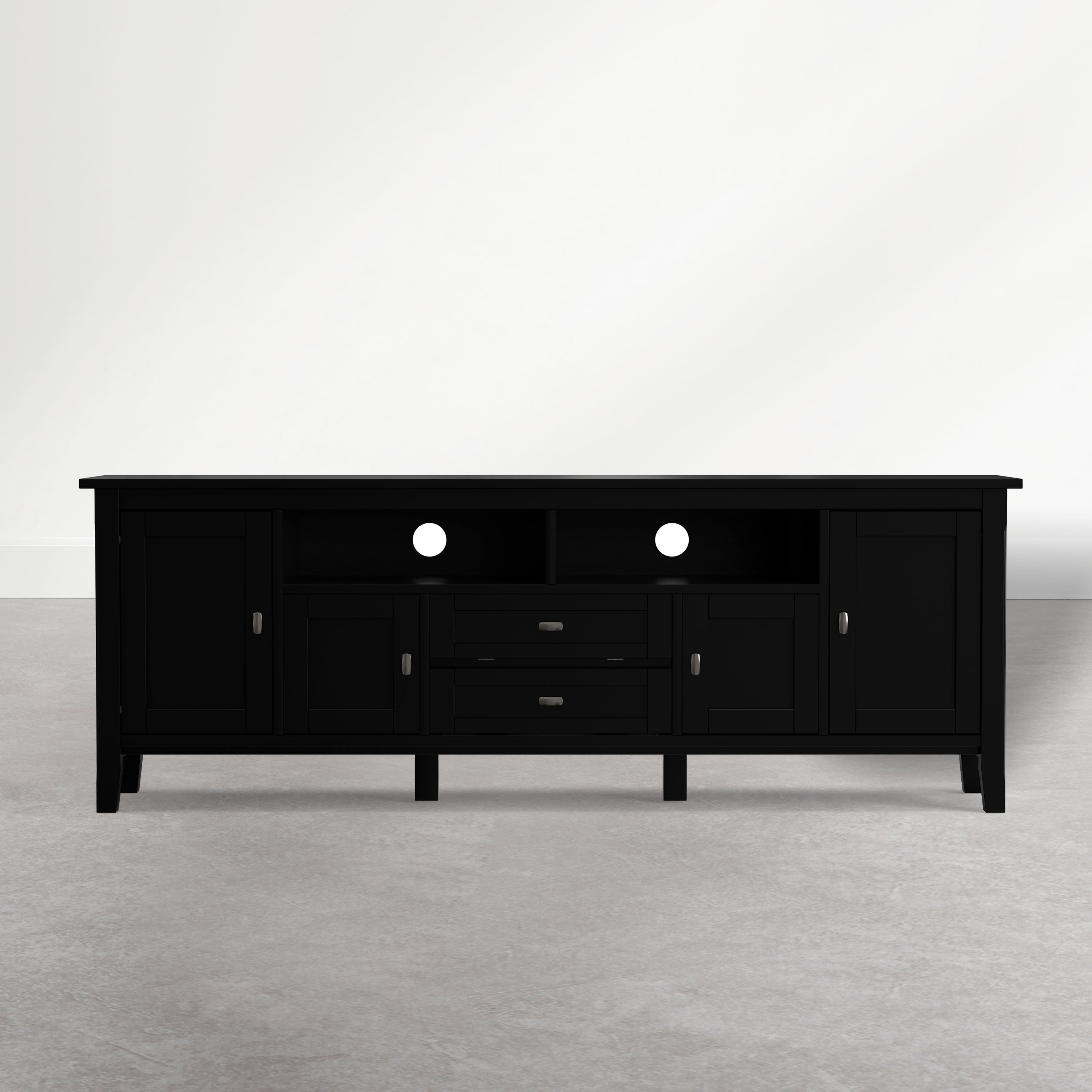 Simpli Home Warm Shaker 72 inch Wide Solid Wood TV Stand, Deep Black