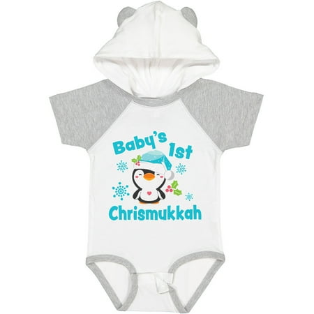 

Inktastic Baby s 1st Chrismukkah with Cute Baby Penguin and Snowflakes Gift Baby Boy or Baby Girl Bodysuit