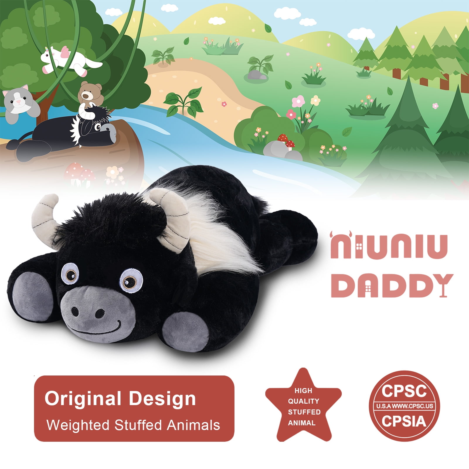 Niuniu Daddy Weighted Highland Cow Stuffed Animals- 20" Giant Weighted Plush Pillow , 3.3-Pound Large Plushie Body Pillow with Soft Faux Fur, Gift for Kids & Adults, Holiday Gifts