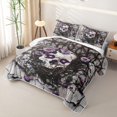 thumbnail image 3 of Homewish Spooky Skull Skeleton Quilt Full,Halloween Purple Floral Full Bedspread Sets,3pcs, 3 of 7