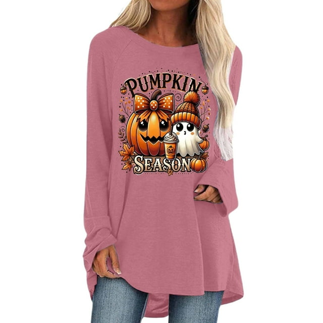 T-shirt à Manches Longues avec Imprimé Graphique d'Halloween pour Femmes, Confortable, Coupe Ample, Col Rond, Automne Hiver, Décontracté, Quotidien, Basique, Hauts