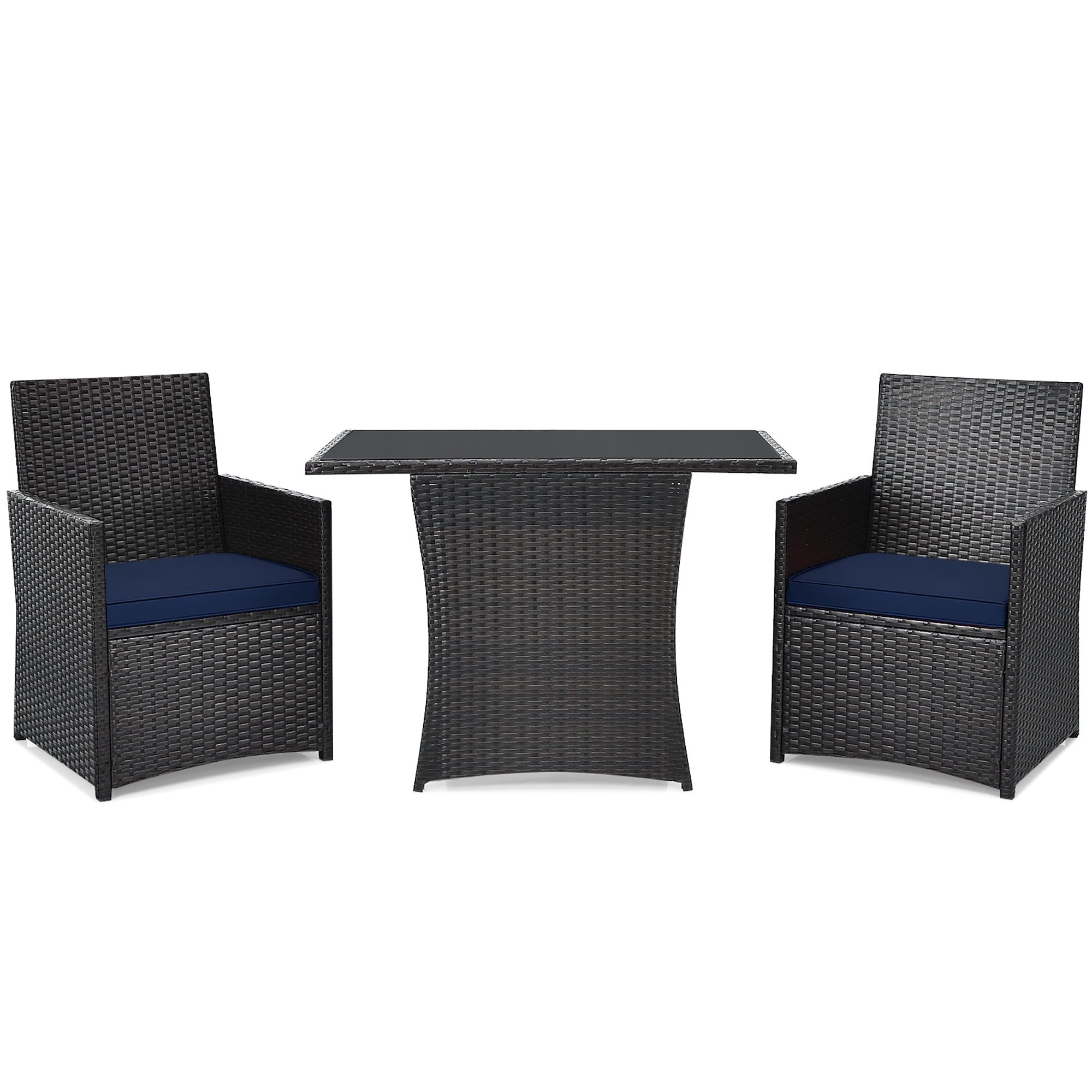 Costway 3PCS Patio Rattan Furniture Set Cushion Sofa Armrest Garden Deck Navy