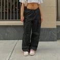 thumbnail image 3 of IBTOM CASTLE Women's Low Waist Drawstring Wide Leg Casual Vintage Y2K Baggy Cargo Jogger Relaxed Loose Hip Hop Pants S Black, 3 of 5