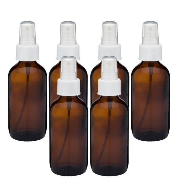 Global Amber 4oz White Mist Sprayer Bottle (120ml) Pack of 6