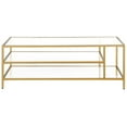 thumbnail image 5 of Maklaine Contemporary Brass Coffee Table with Glass Shelves, 5 of 9