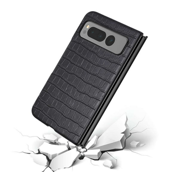 BEMZ Classic PU Leather Snap-On Phone Case (with LED Keychain) for Google Pixel Fold - Black