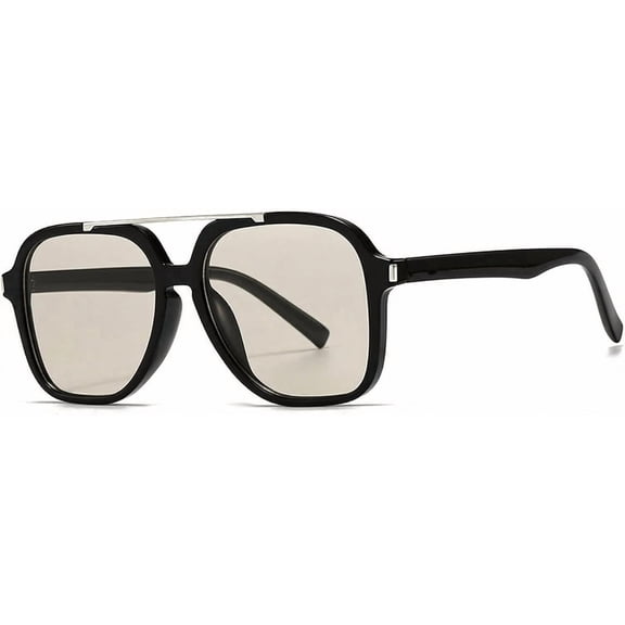 Aviator Sunglasses for Men & Women, Retro Shades with Double Bridge Square Frame, Classic 70s Style