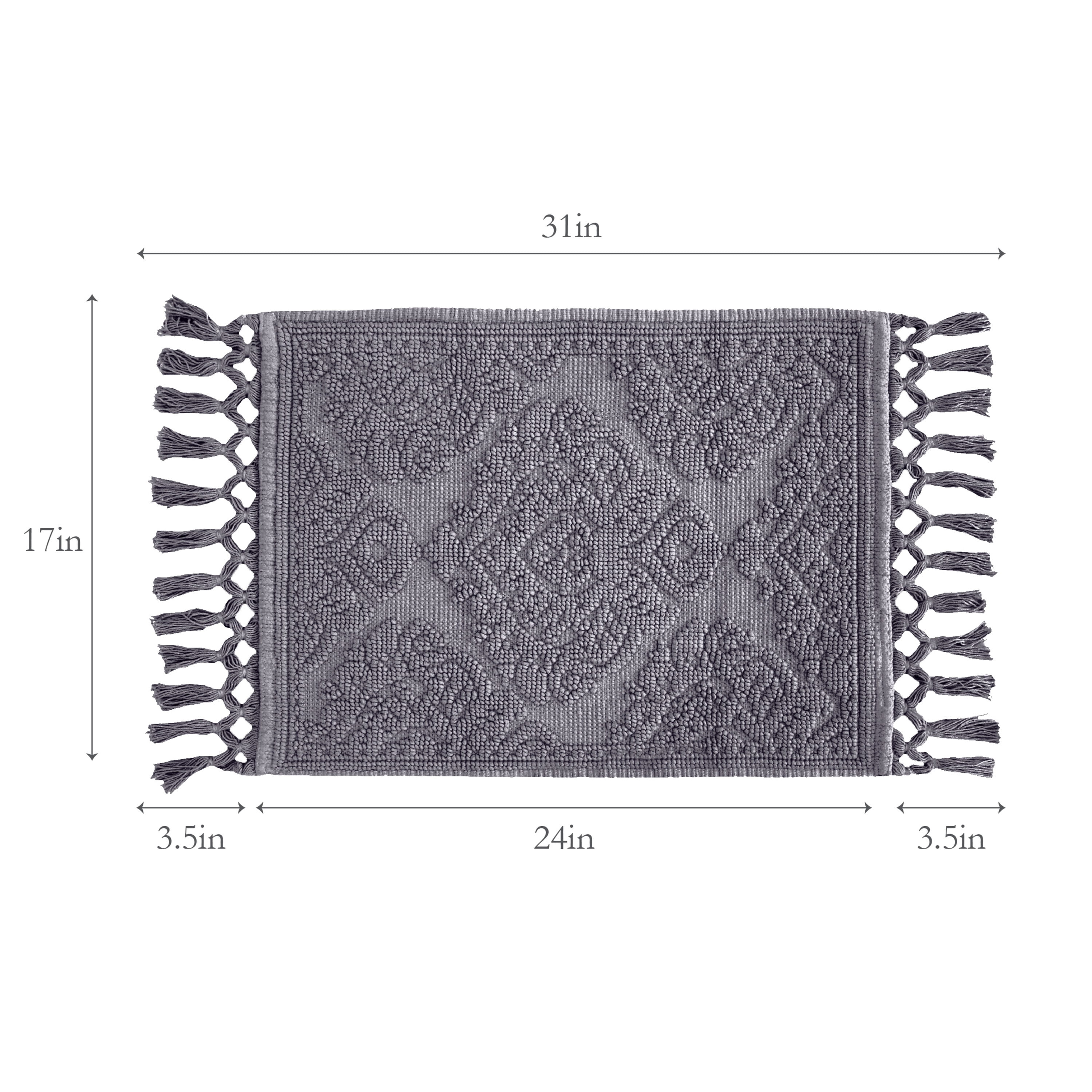 Jean Pierre Ricardo Cotton Fringe 17 x 31 in. Bath Rug, Dark Grey