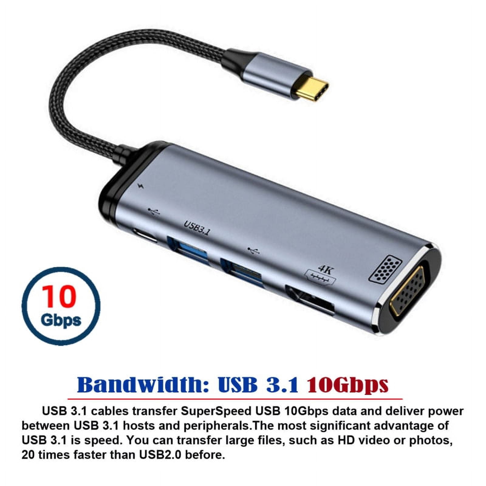 FVH USB-C Type C to HDMI VGA Dual USB 3.0 HUB Converter HDTV Multiport Adapter 4K 60hz 1080p with Female PD 100W Power Port