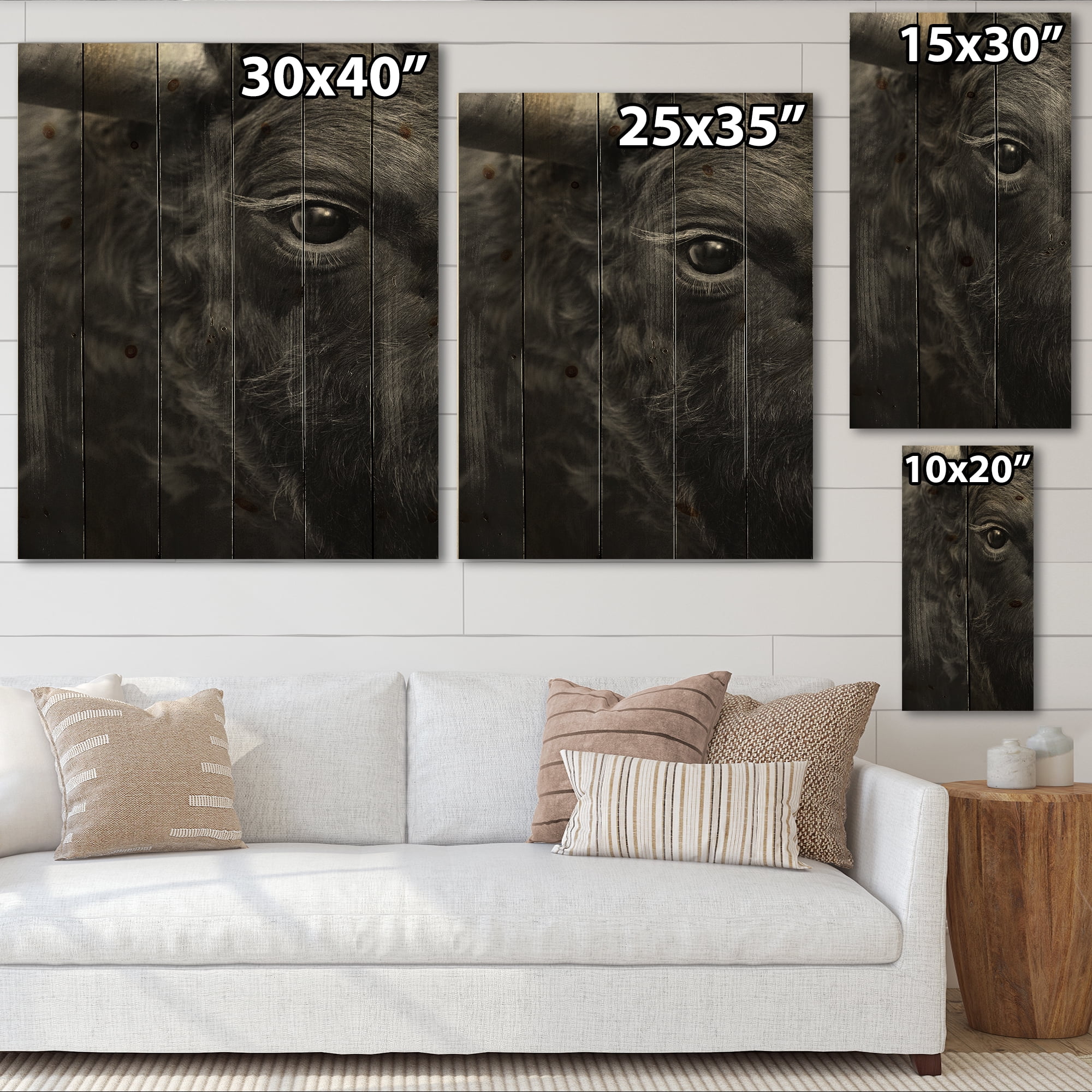 Designart 'Close Up Of Eye Of A Bull' Farmhouse Print on Natural Pine Wood