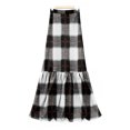 thumbnail image 5 of Wutalume Women's Flowy Plaid Ruffled Long Skirt, High Waist Elastic Waistband, Vintage Inspired Pleated Skirt for Fall and Winter,Dark Gray S, 5 of 6