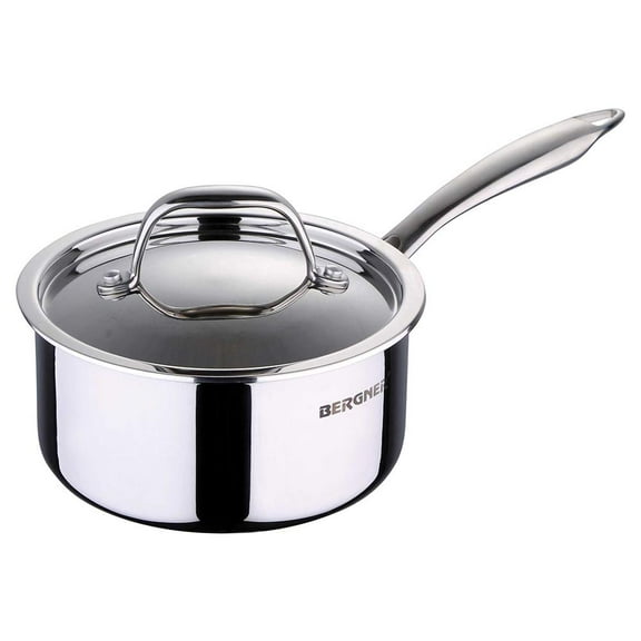 Argent Silver Stainless Steel Saucepan With Lid, 1 Liters | Non-stick, 3-layered Extra Thick Body