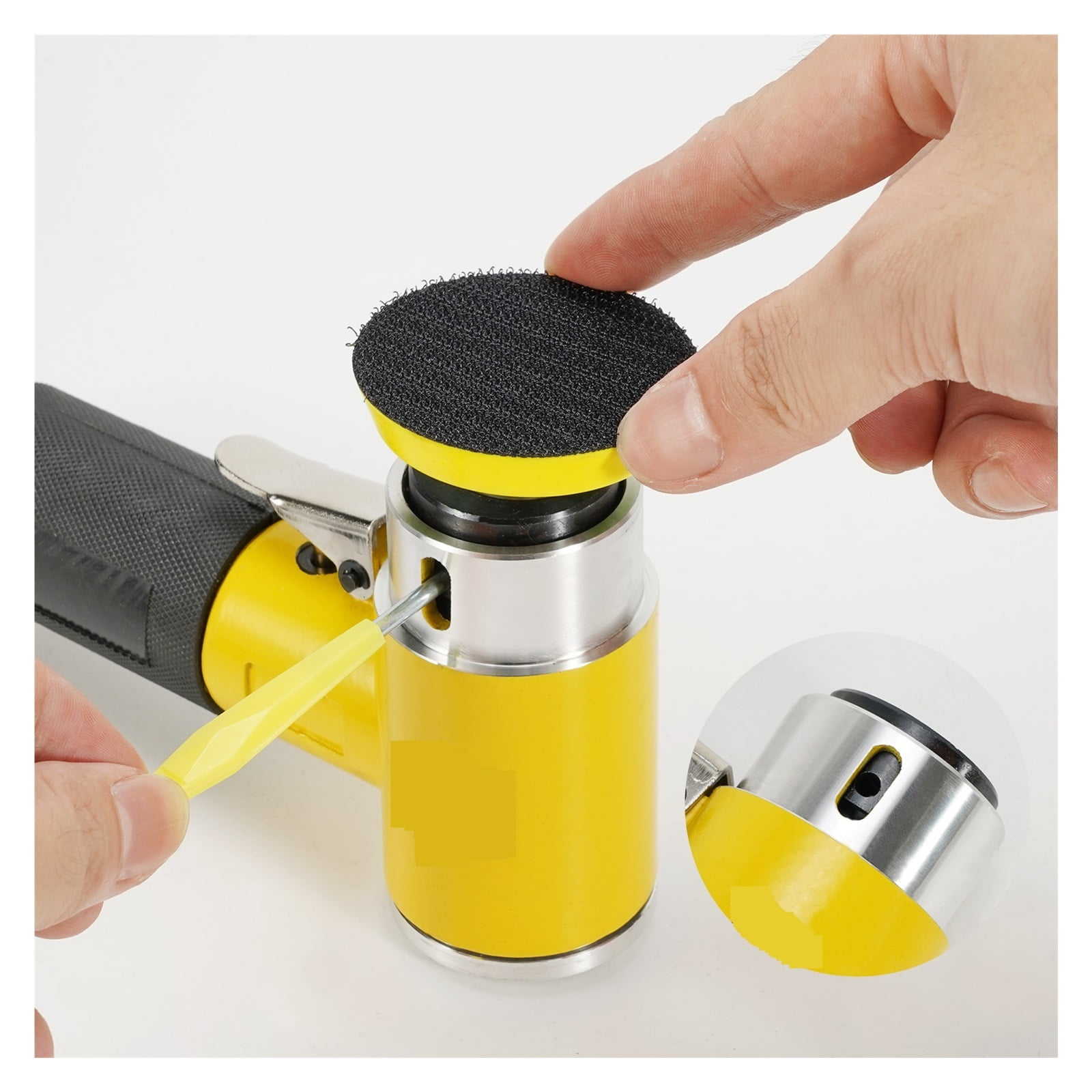 Mini Orbital 2/3" Air Sander Pneumatic Polisher Grinder Buffer Dual Action Orbital Polisher 80PCS Sanderpaper Set ,Equipment Stability