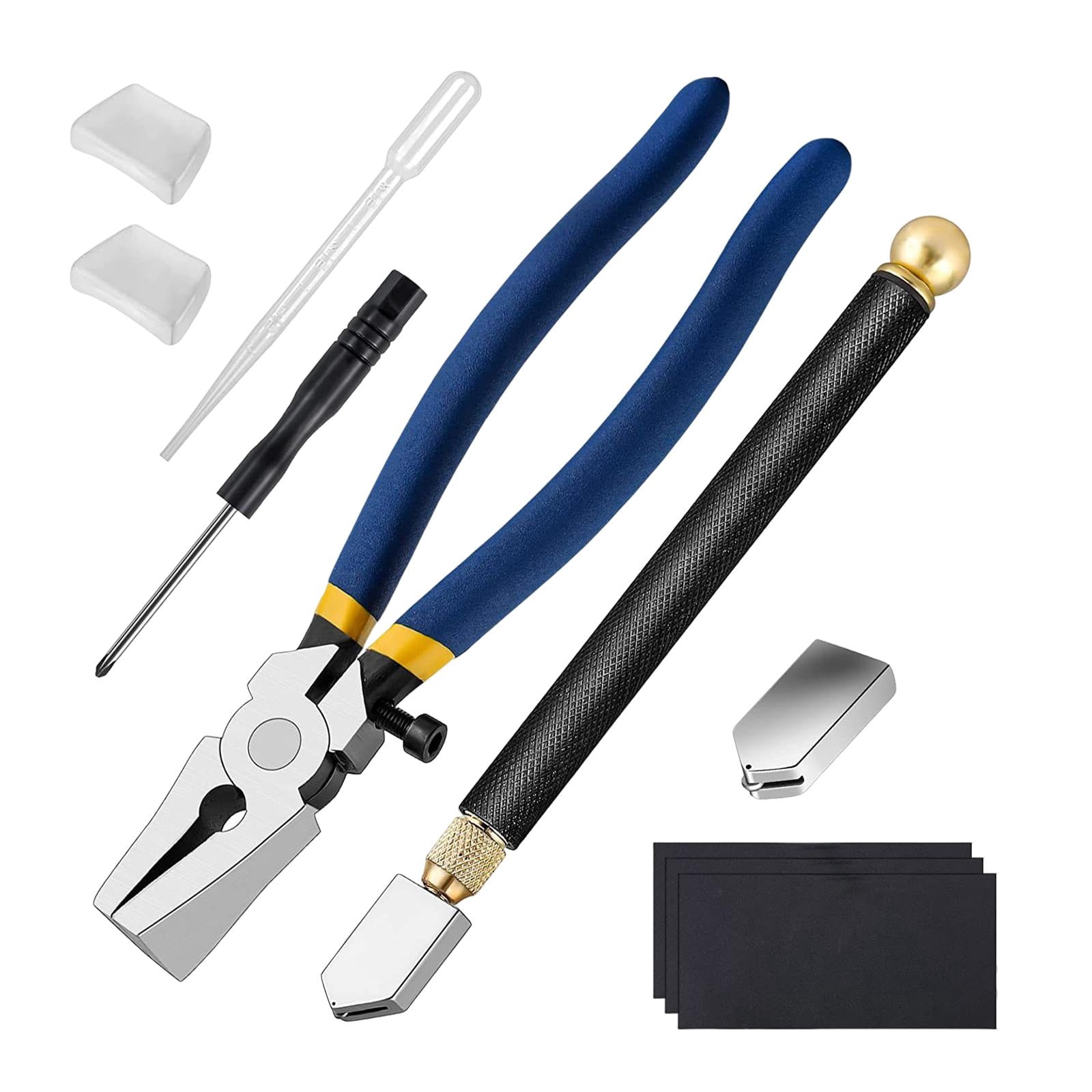 HILABEE 10 Pieces Glass Cutting Tool Kit and Oil Dropper Screwdriver Breaking Plier for