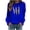 Blue, variant on Plus Size Women Feather Print Crewneck Sweatshirt Long Sleeve Loose Knit Pullover for Fall Camping Casual Daily Wear