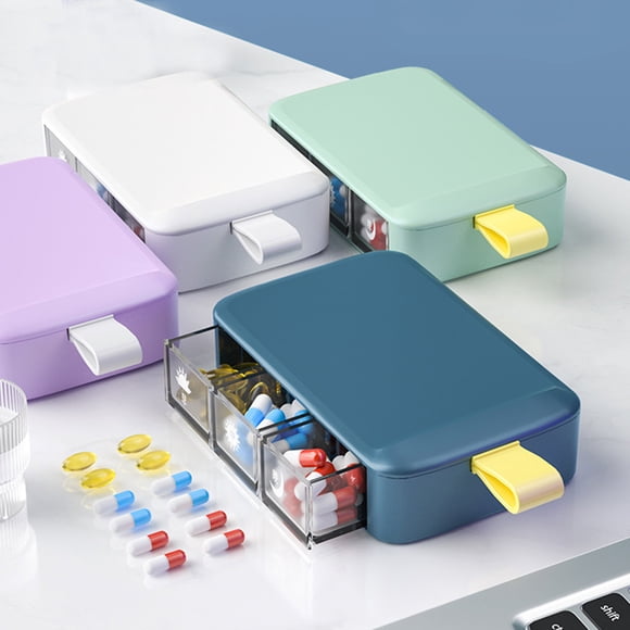Fiudx Caja de Almacenamiento Portátil, Organizador de Tres Compartimentos, Diseño de Tapa Deslizante, Material Plástico Apto para Uso Alimentario, Esencial para Viajes, Almacenamiento Diario de Medic