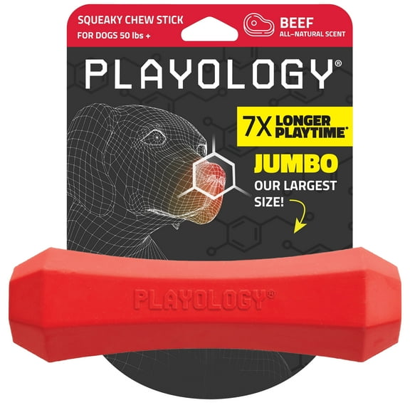 Playology Dog Toys | Squeaky & Durable Chew Stick, Beef Scented Toy - Jumbo