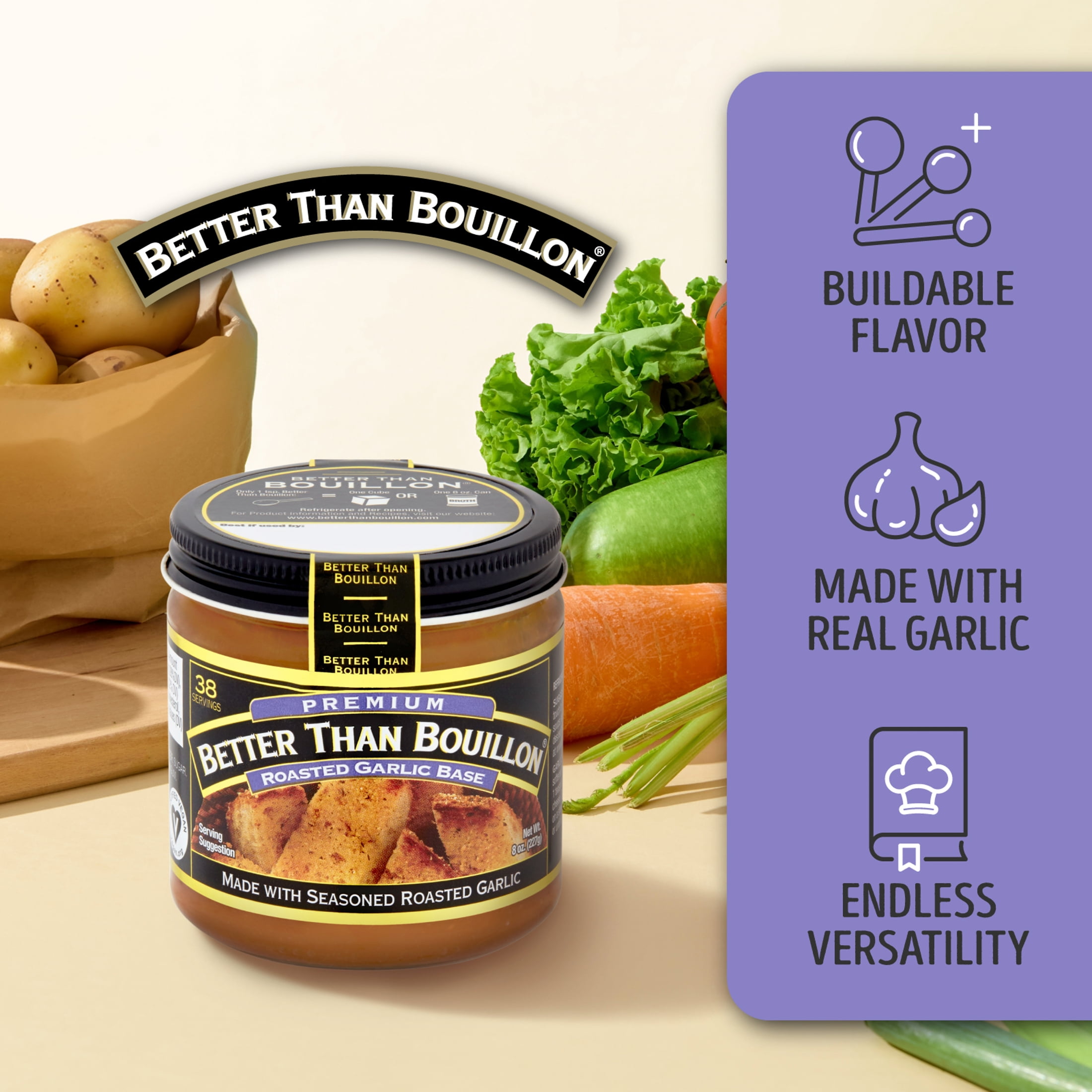 (6 pack) Better Than Bouillon Premium Roasted Garlic Base, Shelf-Stable, 8 oz Jar