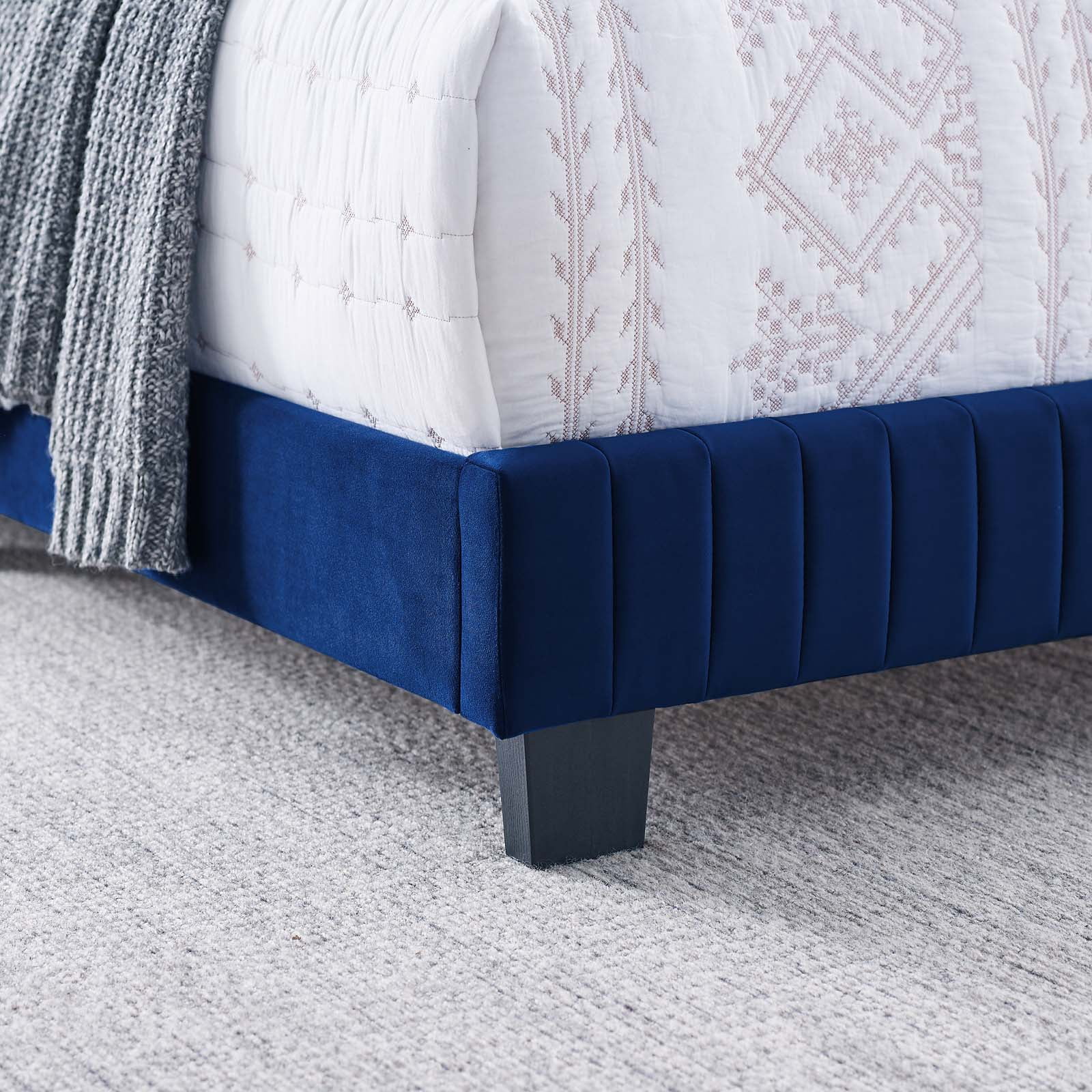Tufted Platform Bed Frame, King Size, Velvet, Blue Navy, Modern Contemporary Urban Design, Bedroom Master Guest Suite
