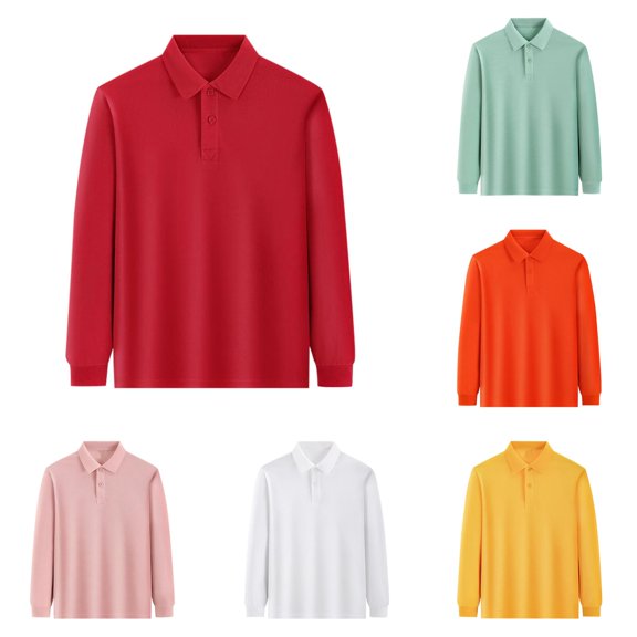 Ticikt Kids Long Sleeve Polo Shirts, Breathable Soft School Uniform Tops Athletic Tees for Boys Girls,Red
