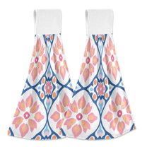 Yayeee Kitchen Hanging Hand Towels Set of 2 with Loop Bathroom Absorbent Tie Towel, Mosaic Flowers Pattern