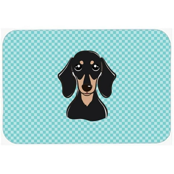 Checkerboard Blue Smooth Black And Tan Dachshund Mouse Pad, Hot Pad Or Trivet, 7.75 x 9.25 In.