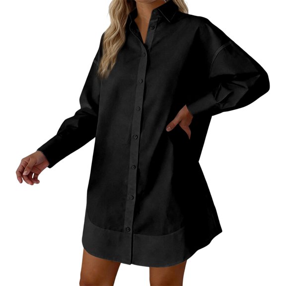 Womens Basic Shirts Lapel Solid Color Loose Fit Long Sleeves Workout Shirts Tops