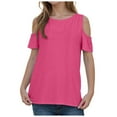 thumbnail image 5 of Povozer Girls Summer T Shirts Casual Girls Pleated Oversized T Shirts Kids Summer Short Sleeve Crewneck Casual Tops Tees for 4-5 Years,Hot Pink, 5 of 6