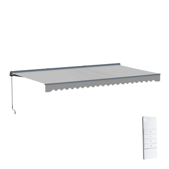 Semi-Cassette Motorized LED Luxury Patio Awning - 16 x 10 Ft - Silver Gray - Moroccan Collection