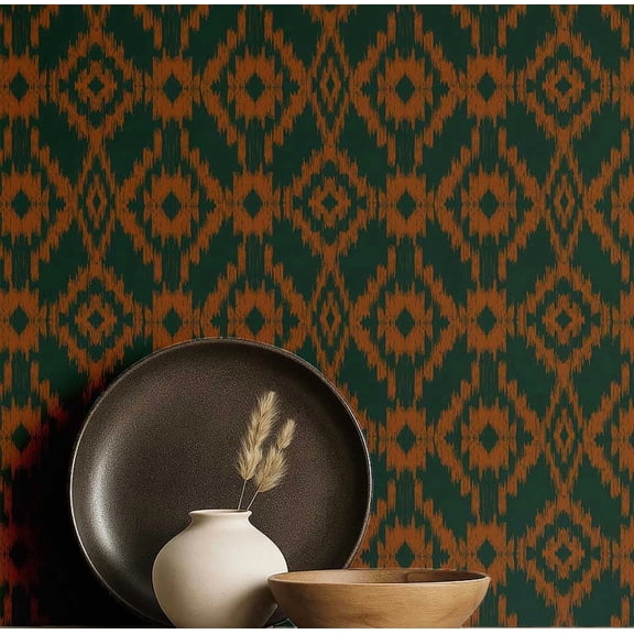 S4Sassy Modern Ikat Print Wallpaper - Green Bohemian Walls Covering, 25" x 120" Self-Adhesive Vinyl Wall Paper, Decorative Wallwrap, Easy DIY Walls Covering For Bedroom, Cabinets, Living Spaces