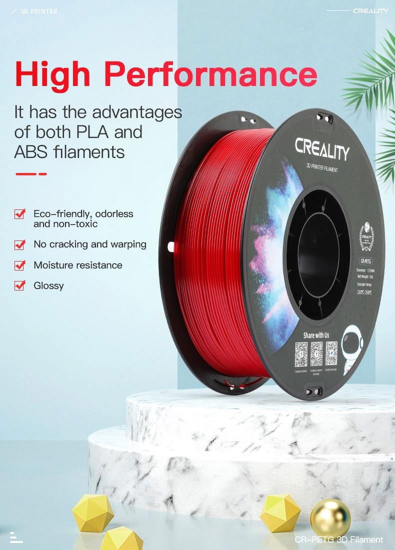 Official Creality 4-Pack PETG 3D Printer Filament Non-Toxic Excellent Toughness High Precision, Dimensional Accuracy±0.02 mm Premium 3D Printing Filament-Black